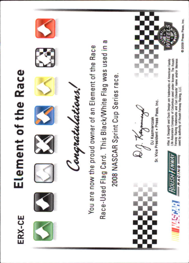 2009 Element Elements of the Race Black-White Flag #ERXCE Carl Edwards back image
