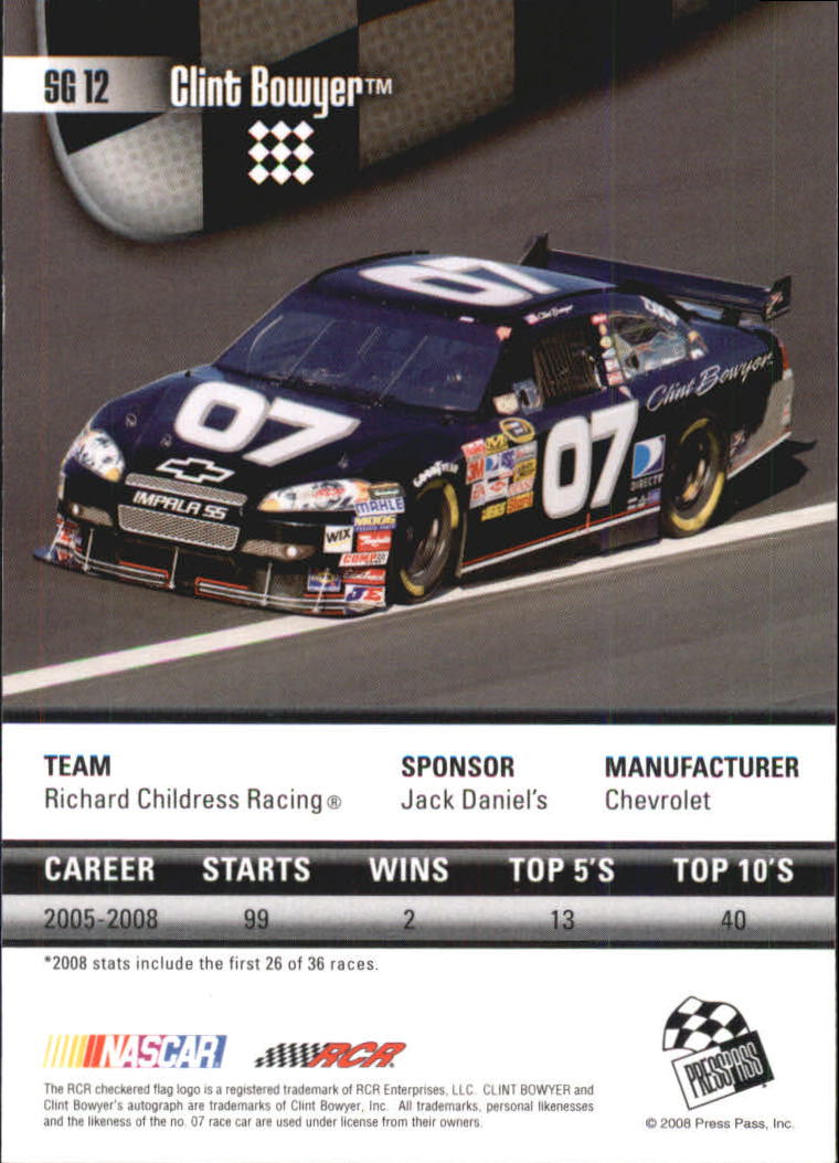 2008 Press Pass Starting Grid #SG12 Clint Bowyer back image