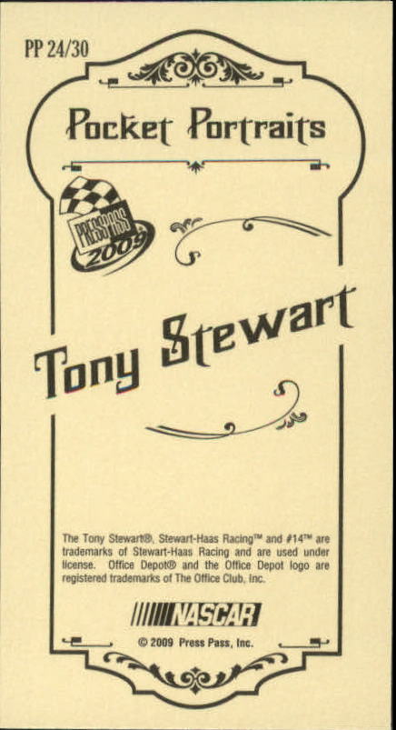 2009 Press Pass Pocket Portraits #P24 Tony Stewart back image