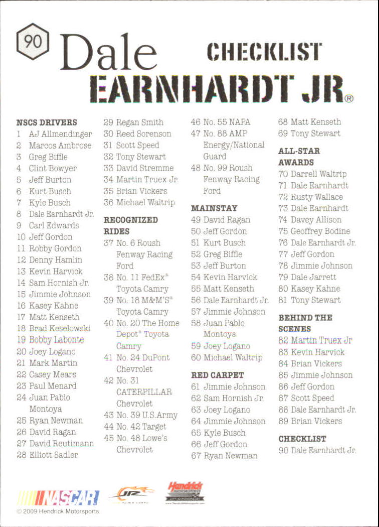 2009 VIP #90 Dale Earnhardt Jr. CL back image