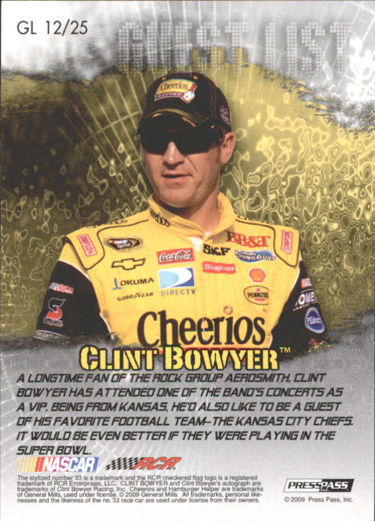 2009 VIP Guest List #GG12 Clint Bowyer back image
