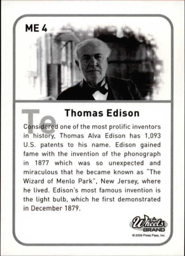 2009 Element Missing Elements #ME4 Thomas Edison back image