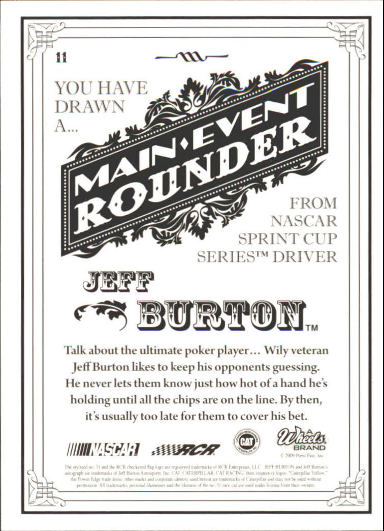 2009 Wheels Main Event #11 Jeff Burton back image