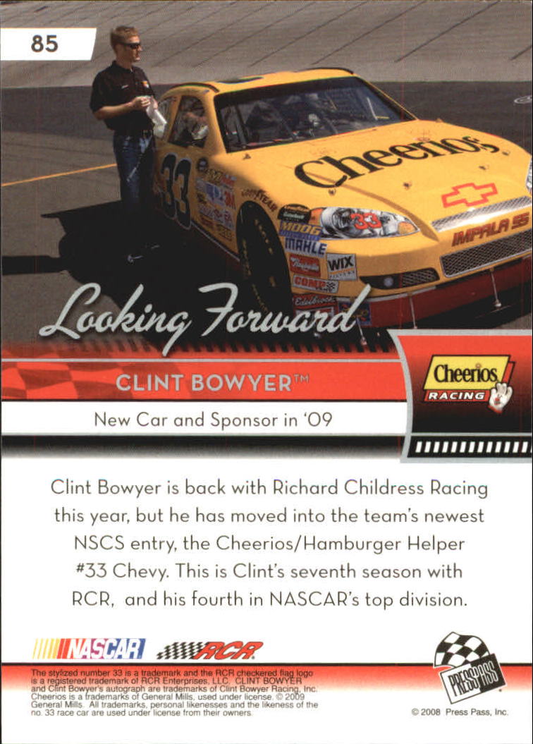 2009 Press Pass Red #85 Clint Bowyer LF back image