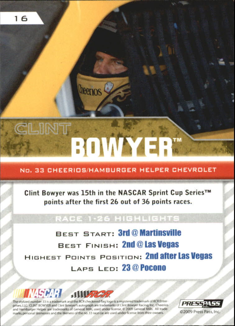 2010 Press Pass #16 Clint Bowyer back image