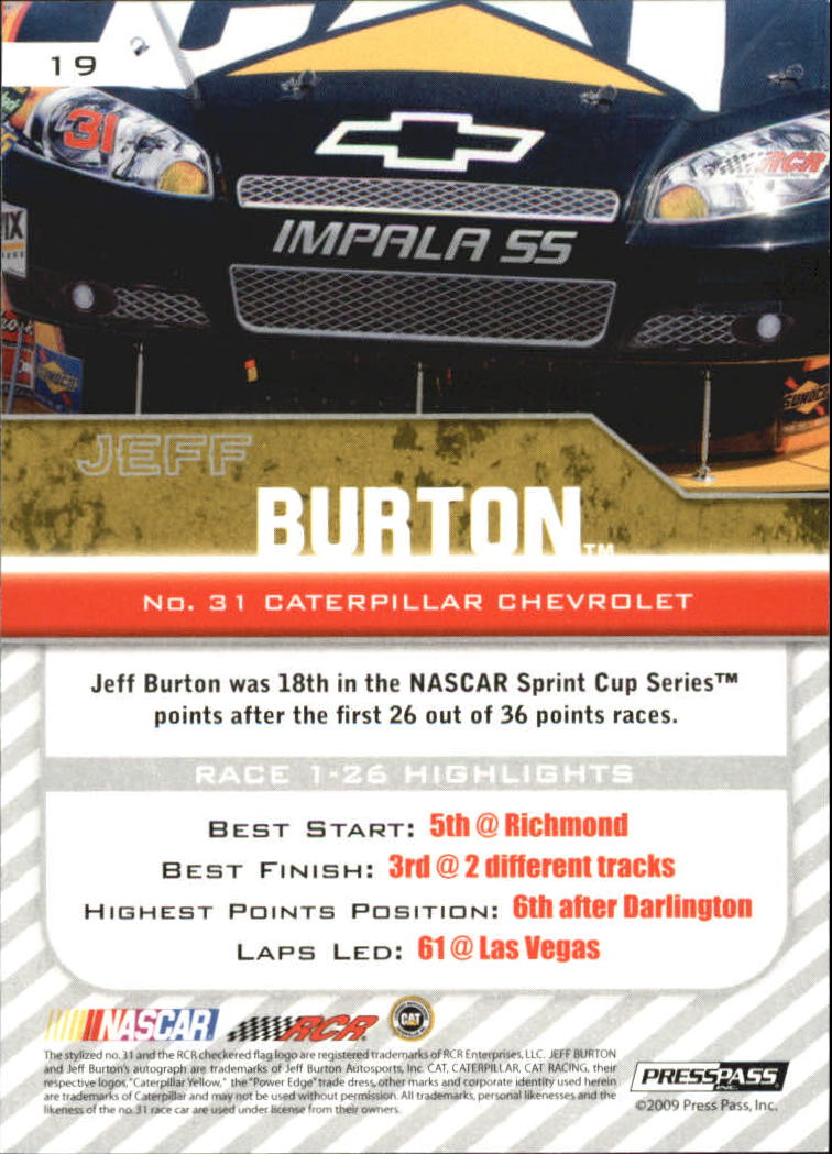 2010 Press Pass #19 Jeff Burton back image