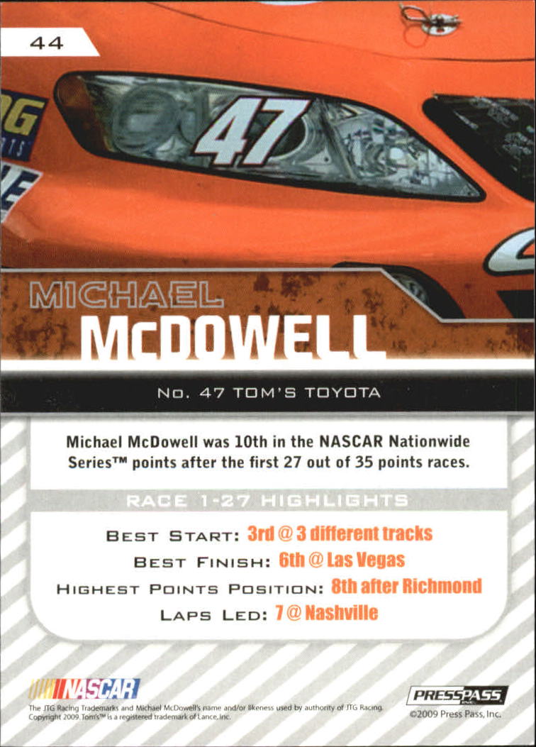 2010 Press Pass #44 Michael McDowell NNS back image