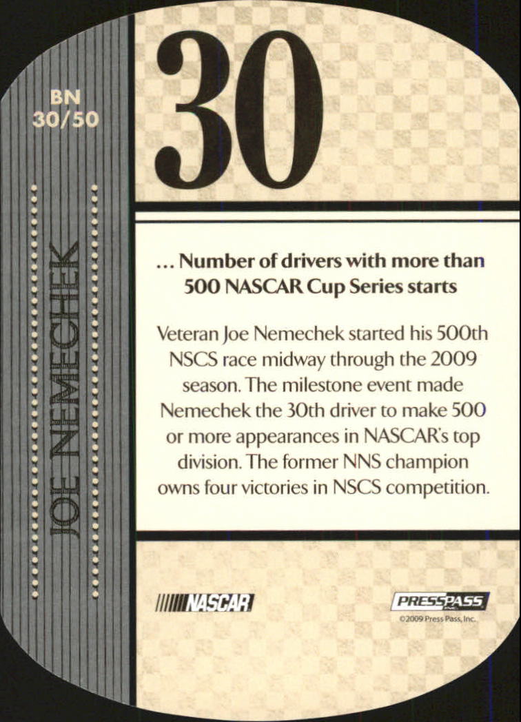 2010 Press Pass By The Numbers #BN30 Joe Nemechek back image