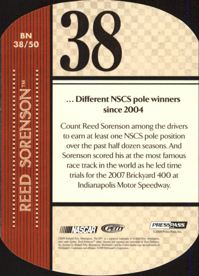 2010 Press Pass By The Numbers #BN38 Reed Sorenson back image