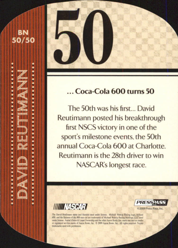 2010 Press Pass By The Numbers #BN50 David Reutimann back image