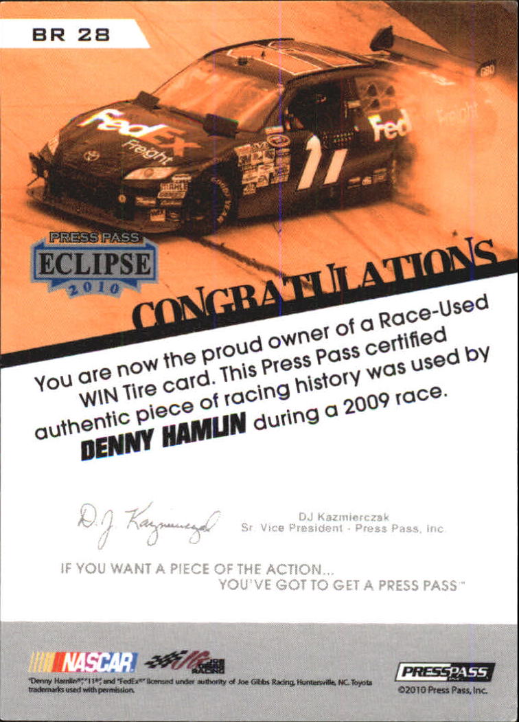 2010 Press Pass Burning Rubber #BR28 Denny Hamlin/Martinsville back image