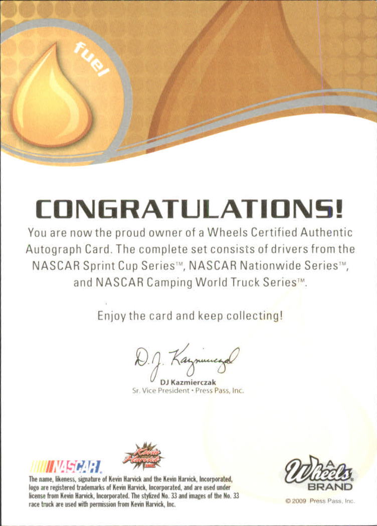 2010 Wheels Autographs #21 Ron Hornaday back image