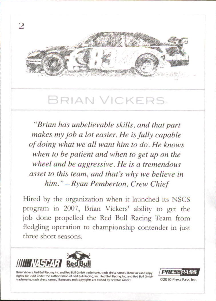 2010 Press Pass Eclipse #2 Brian Vickers back image