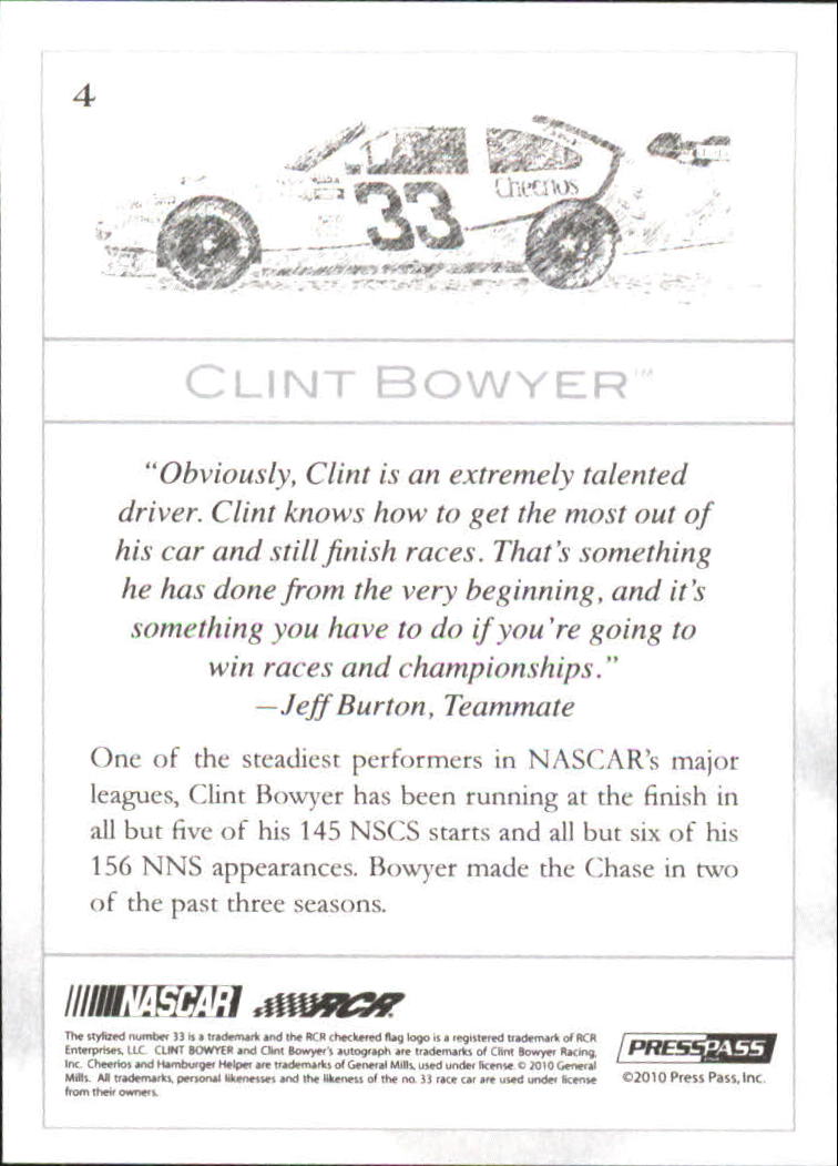 2010 Press Pass Eclipse #4 Clint Bowyer back image