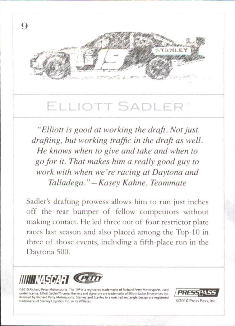 2010 Press Pass Eclipse #9 Elliott Sadler back image