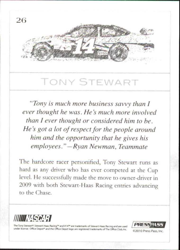2010 Press Pass Eclipse #26 Tony Stewart back image