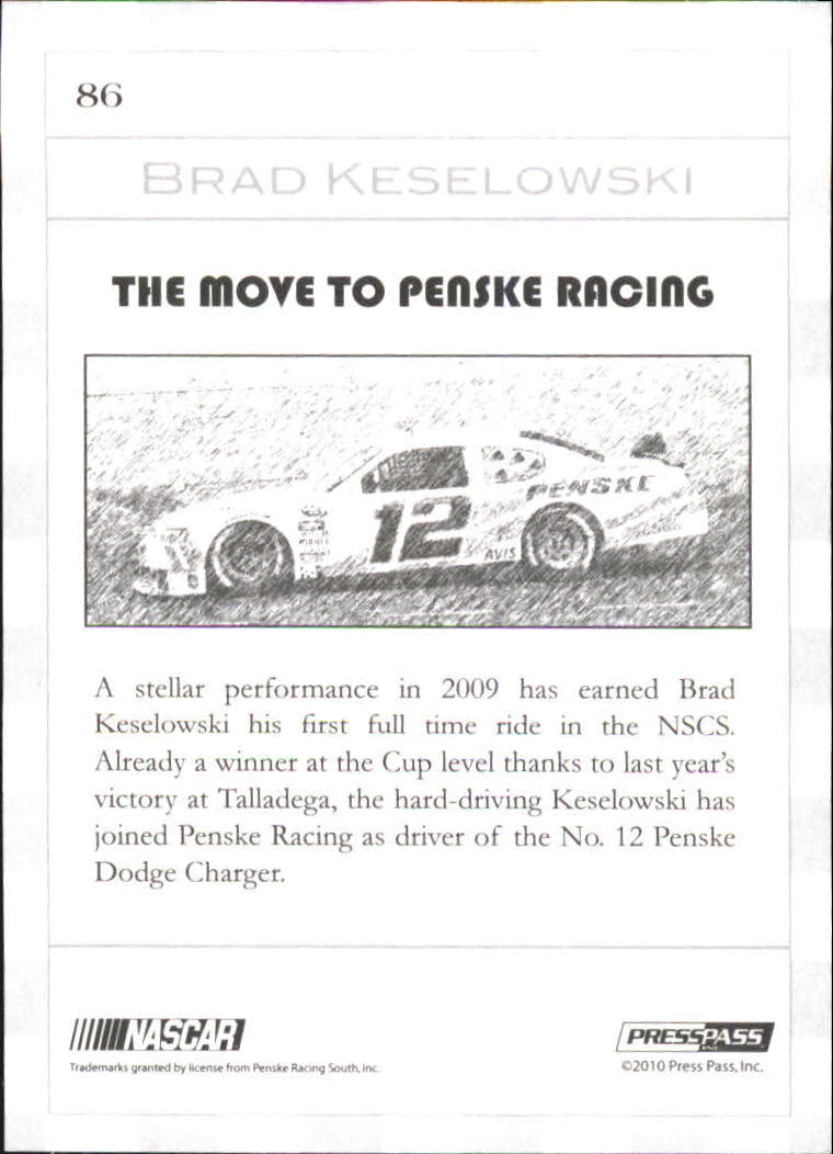 2010 Press Pass Eclipse #86 Brad Keselowski 2010 back image