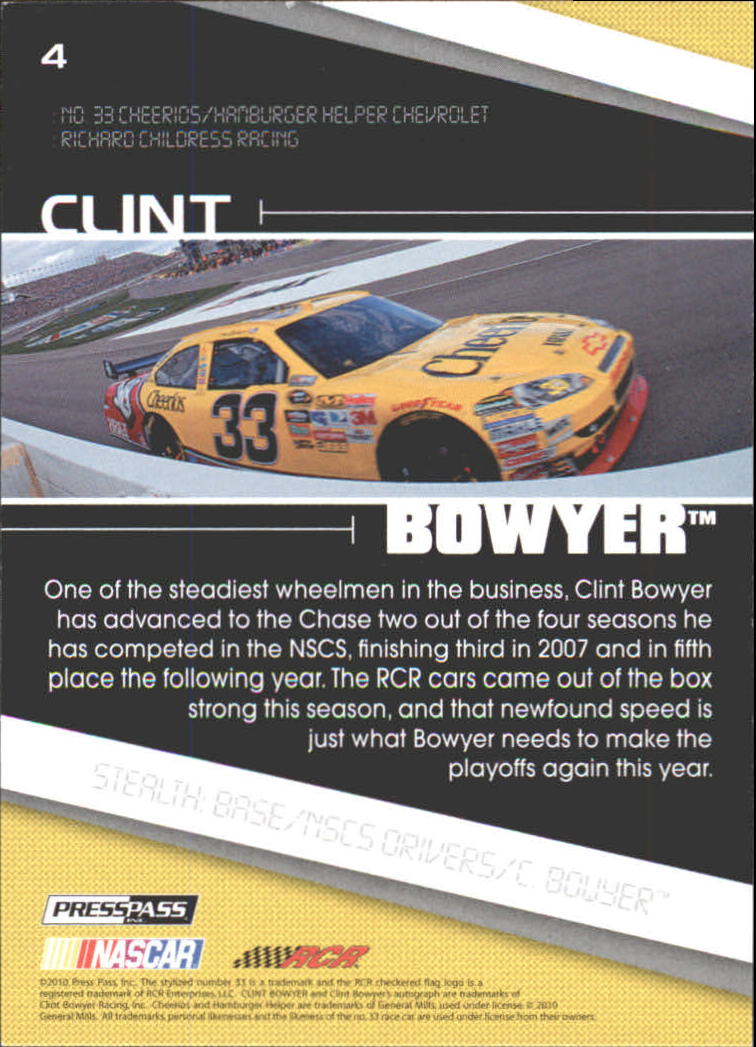 2010 Press Pass Stealth #4 Clint Bowyer back image
