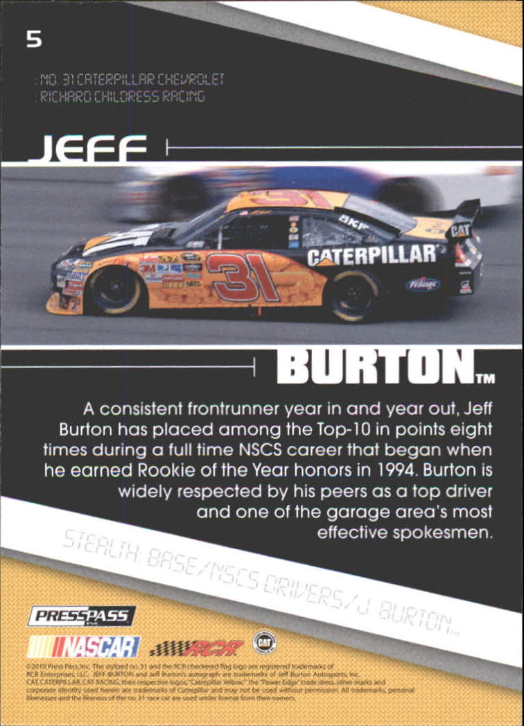 2010 Press Pass Stealth #5 Jeff Burton back image