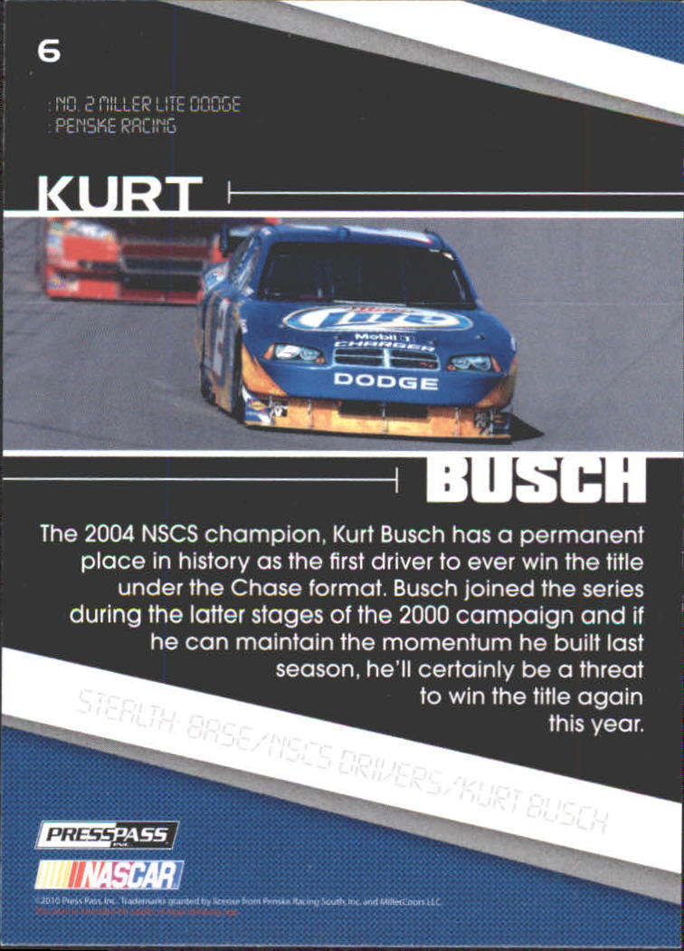 2010 Press Pass Stealth #6 Kurt Busch back image