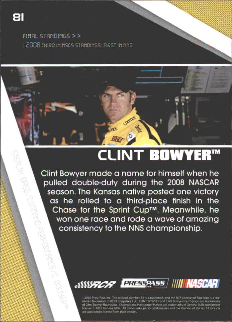 2010 Press Pass Stealth #81 Clint Bowyer CP back image