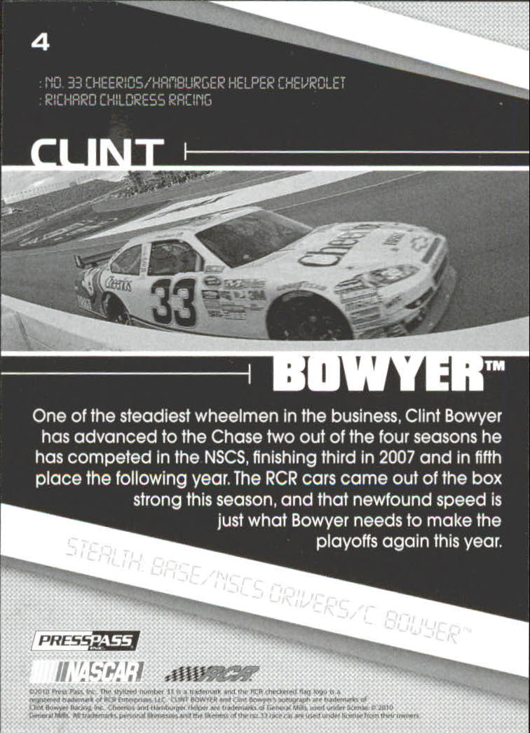 2010 Press Pass Stealth Black and White #4 Clint Bowyer back image