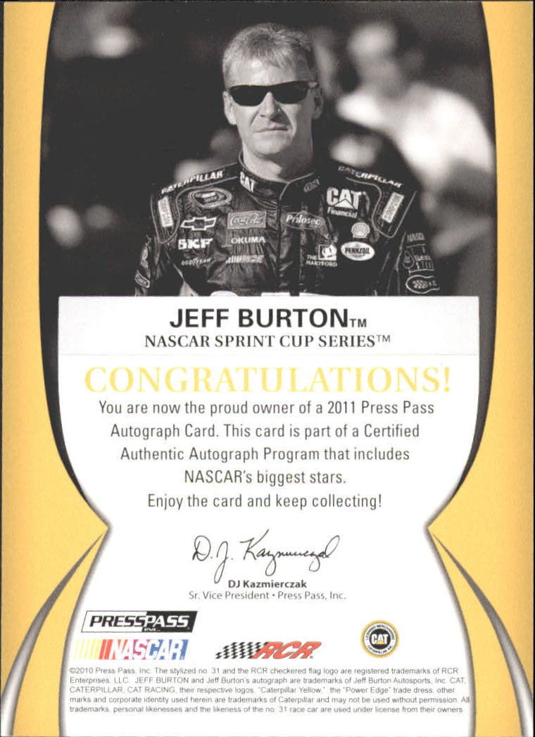2011 Press Pass Autographs Bronze #9 Jeff Burton/99 back image