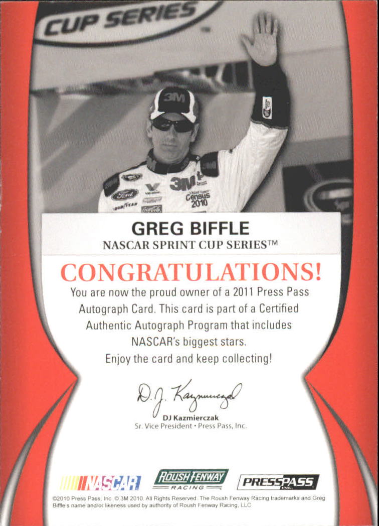 2011 Press Pass Autographs Bronze #5 Greg Biffle/75 back image