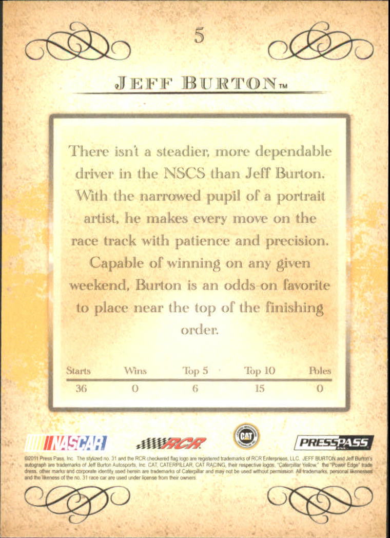 2011 Press Pass Eclipse #5 Jeff Burton back image