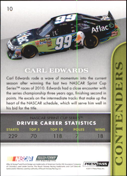 2011 Press Pass Premium #10B Carl Edwards SP back image