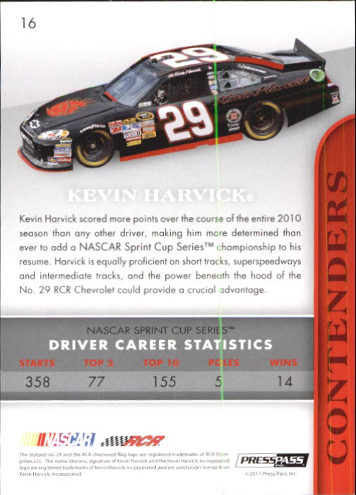 2011 Press Pass Premium #16A Kevin Harvick back image