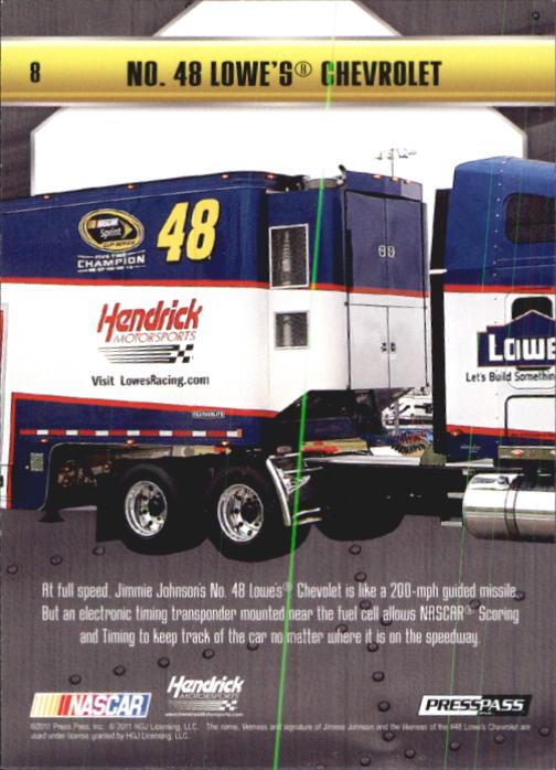 2011 Press Pass Stealth #8 Jimmie Johnson's Car back image