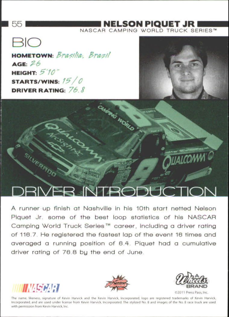2011 Wheels Main Event #55 Nelson Piquet Jr. CWTS RC back image