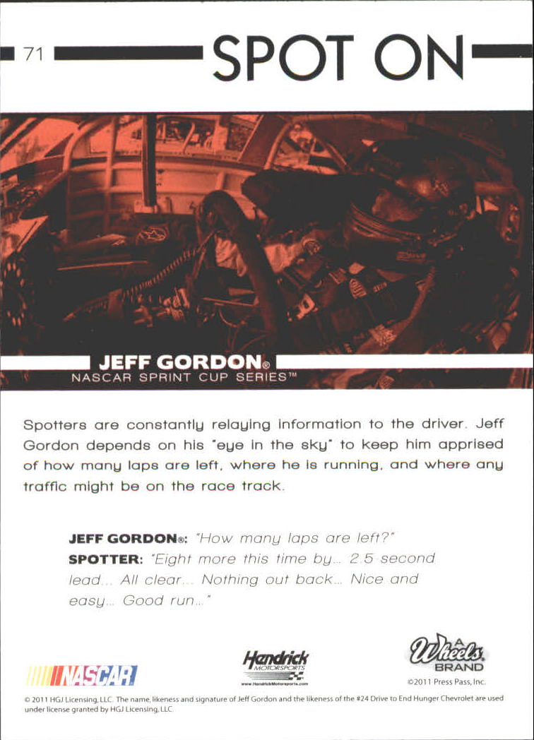 2011 Wheels Main Event #71 Jeff Gordon's Car SO back image
