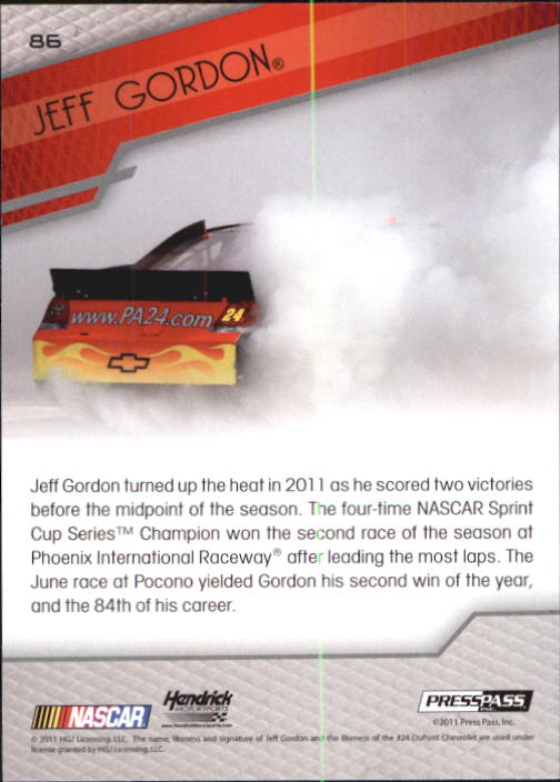 2012 Press Pass #86 Jeff Gordon HC back image
