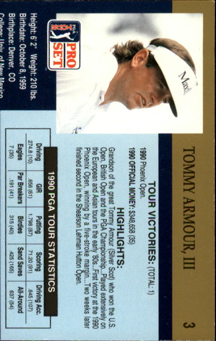 1990 Pro Set #3 Tommy Armour RC back image