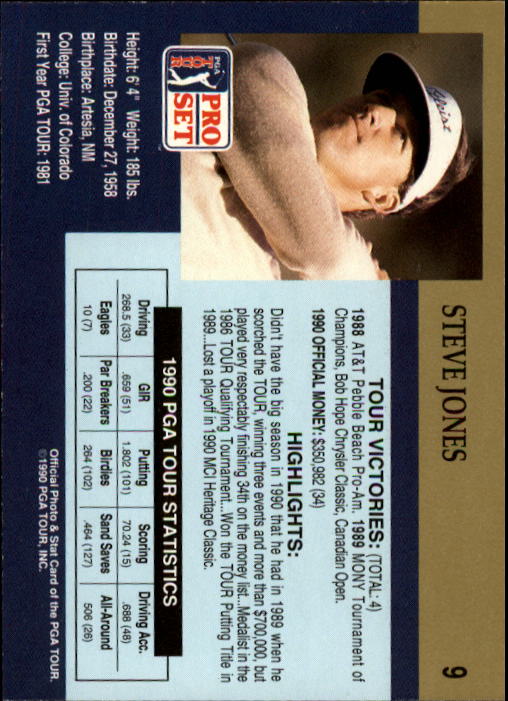 1990 Pro Set #9 Steve Jones RC back image