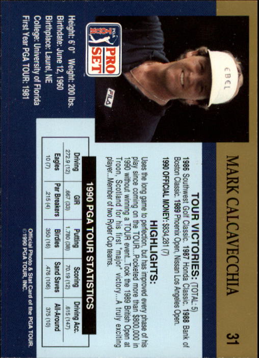 1990 Pro Set #31 Mark Calcavecchia RC back image