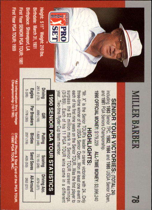 1990 Pro Set #78 Miller Barber RC back image