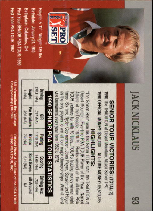 1990 Pro Set #93 Jack Nicklaus back image