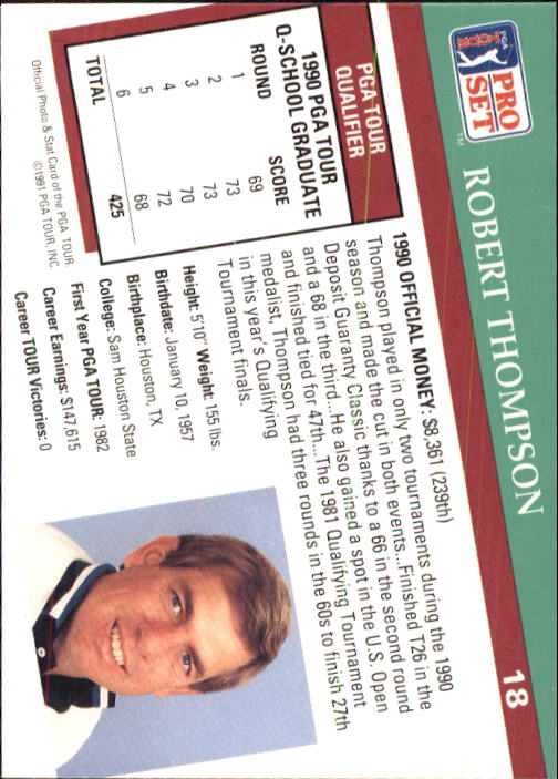 1991 Pro Set #18 Robert Thompson RC back image