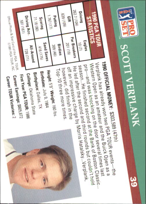 1991 Pro Set #39 Scott Verplank back image
