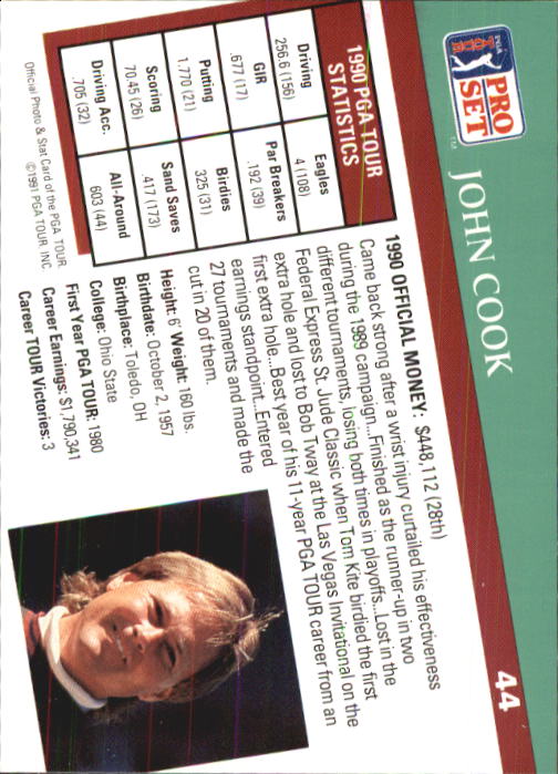 1991 Pro Set #44 John Cook back image