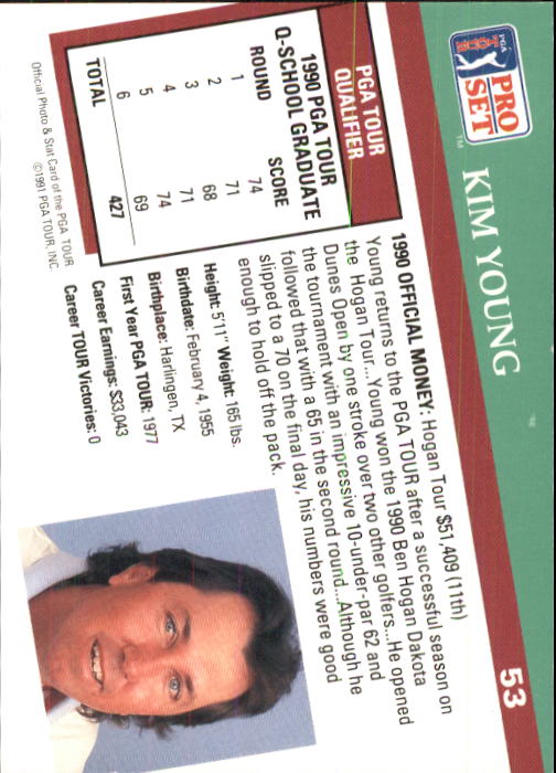 1991 Pro Set #53 Kim Young RC back image
