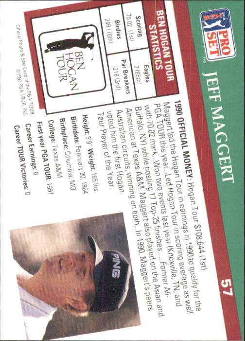 1991 Pro Set #57 Jeff Maggert RC back image