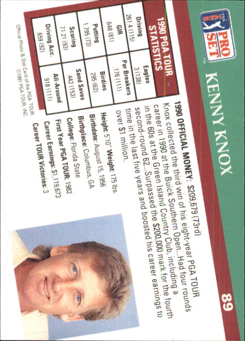 1991 Pro Set #89 Kenny Knox back image