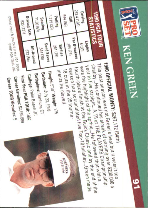 1991 Pro Set Golf Card Pick (Base) 1-100 - Picture 175 of 193