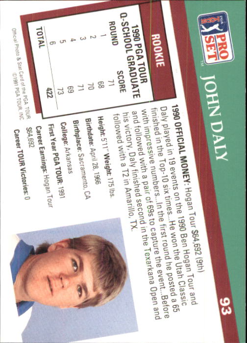 1991 Pro Set Golf Card Pick (Base) 1-100 - Picture 179 of 193