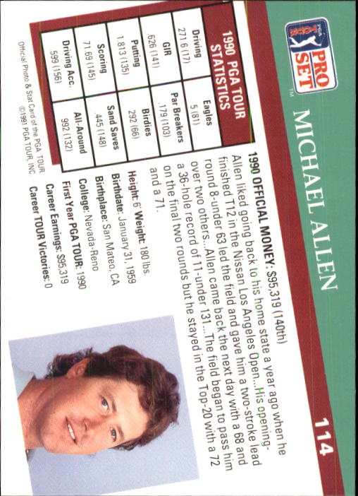 1991 Pro Set #114 Michael Allen RC back image