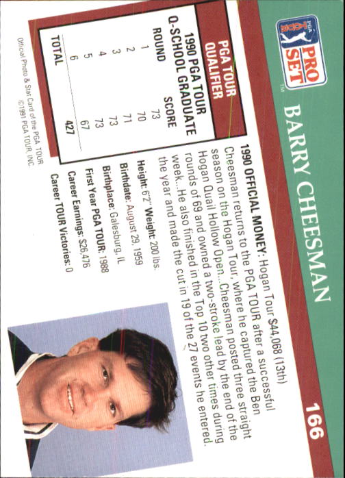 1991 Pro Set #166 Bary Cheesman RC back image